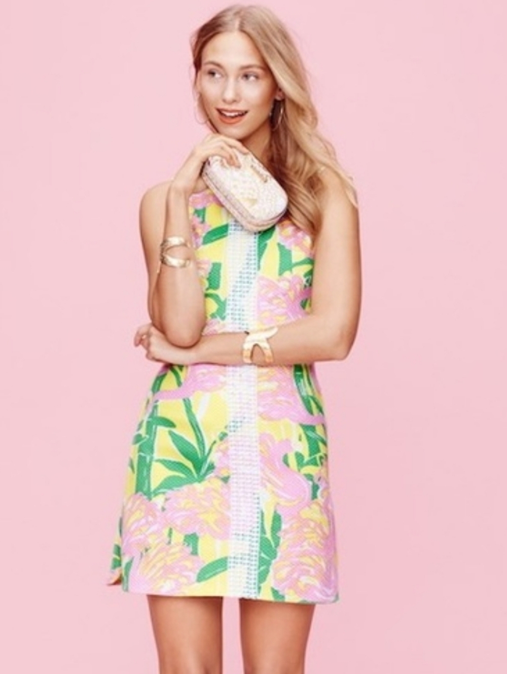 Lilly Pulitzer for Target Pink Yellow Green Floral Sleeveless Shift Dress Size 8